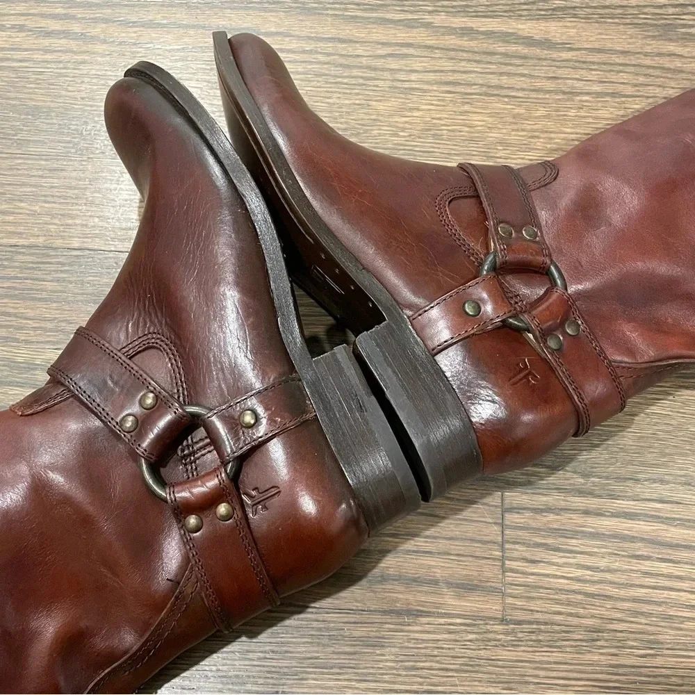 NWT FRYE Leather Melissa Harness Inside-Zip Boot 7 in Redwood